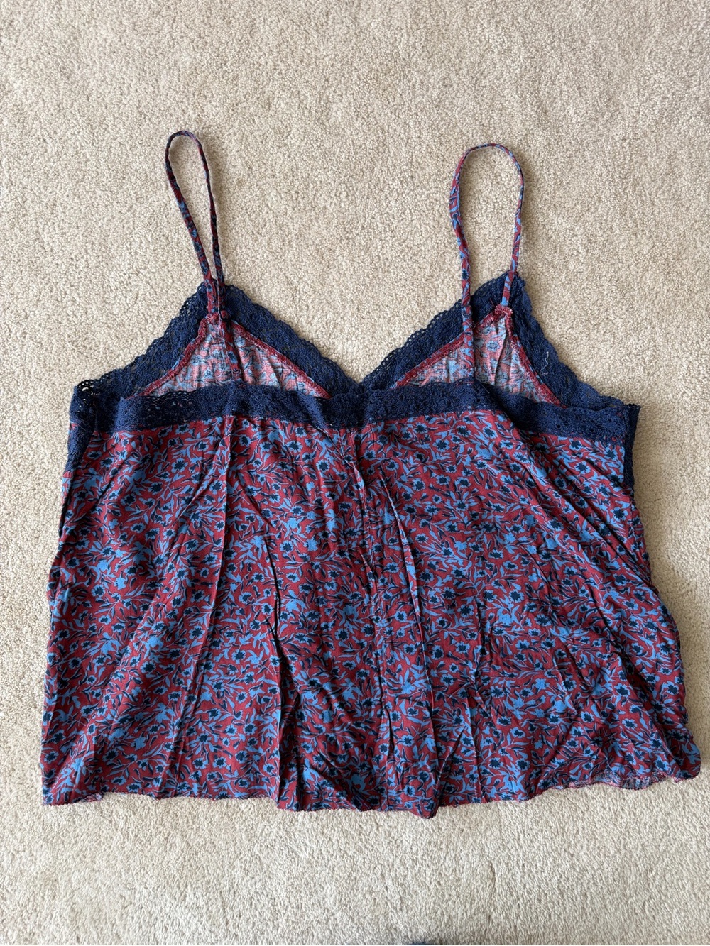 aerie Navy & Burgundy Floral Lace-Trim tank top - Picture 5 of 7